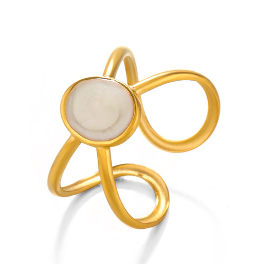 Δαχτυλίδι ατσάλι στρόγγυλο χρυσό λευκό-R260