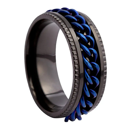 Men's steel ring with blue chain -w265