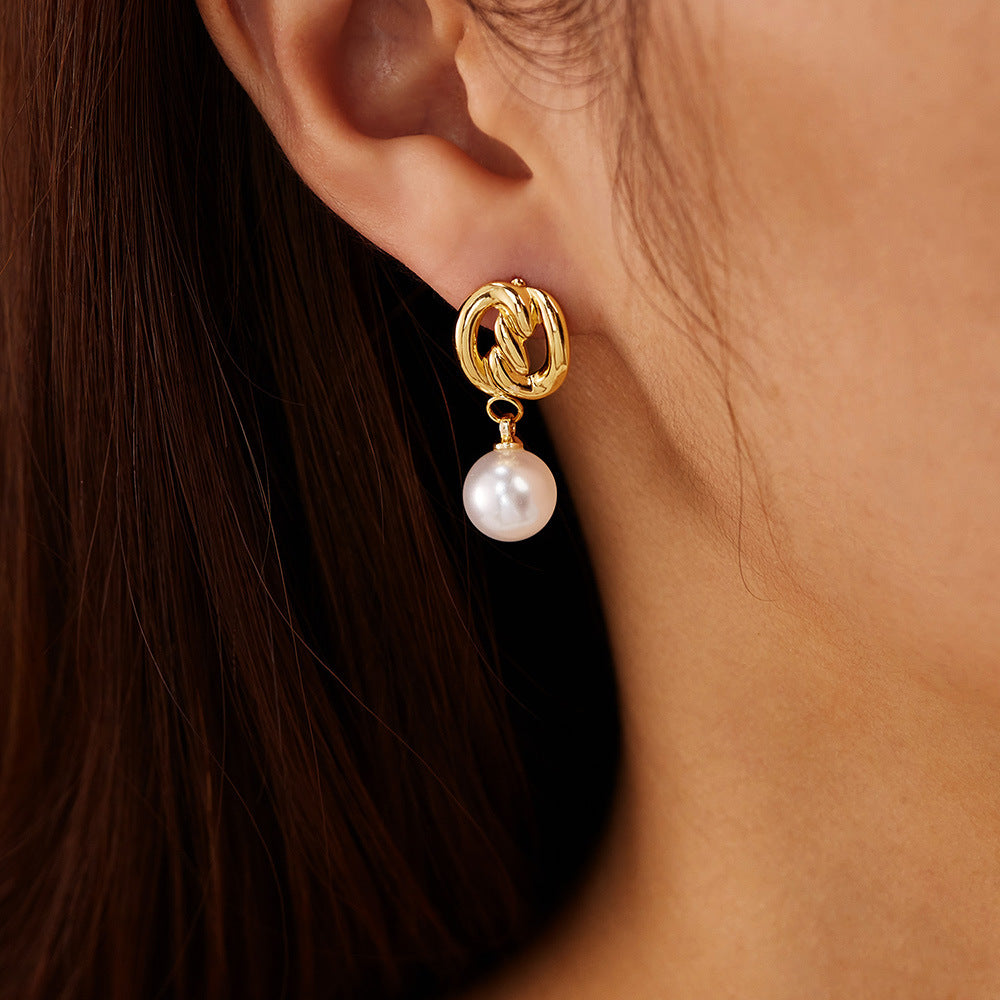 Σκουλαρίκια επιχρυσωμένο ατσάλι με πέρλα-EA038