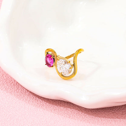 Δαχτυλίδι επιχρυσωμένο ατσάλι με λευκό και ροζ zircon-R283