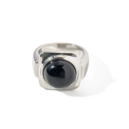 Δαχτυλίδι ατσάλι με μαύρη πέτρα-R221