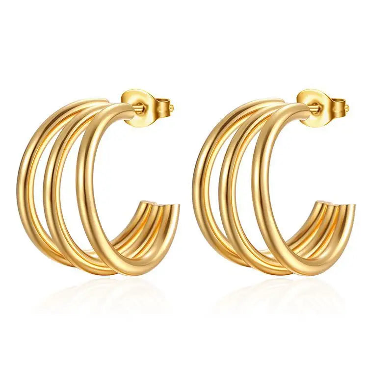 Earrings Gold Plated Triple Rock-EA202