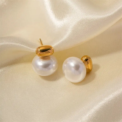 Oval steel pearl earrings-EA511