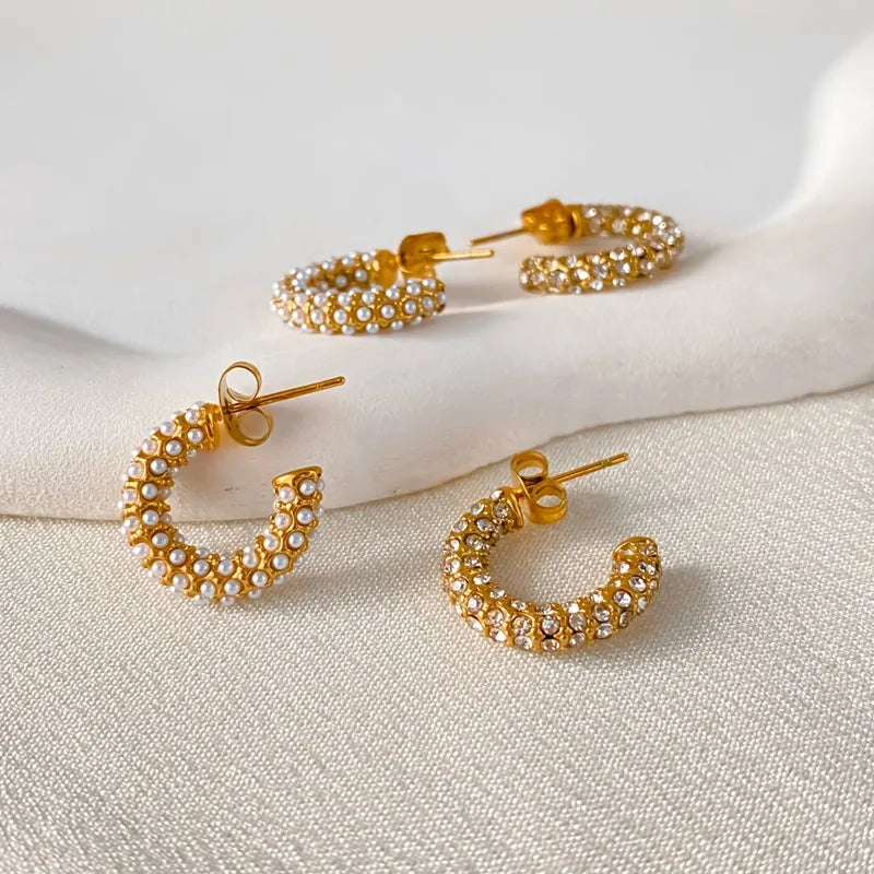 Σκουλαρίκια επιχρυσωμένο ατσάλι κρίκοι με πέρλα - EA695