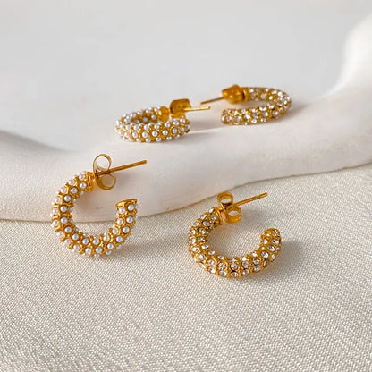 Σκουλαρίκια επιχρυσωμένο ατσάλι κρίκοι με πέρλα - EA695