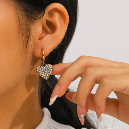 Σκουλαρίκια επιχρυσωμένο ατσάλι με καρδιές και στρας-EA615