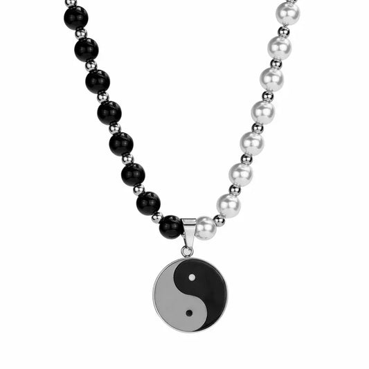 Collar de acero yin yang para hombre-NE028