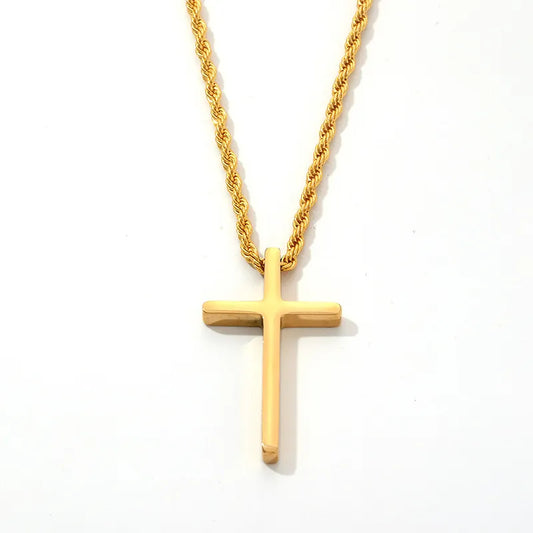 Necklace steel golden cross with chain-Ne159