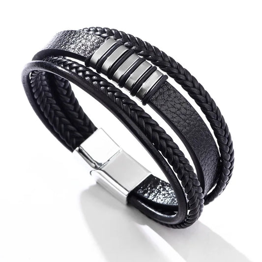 Bracelet with black braids and steel details-br142