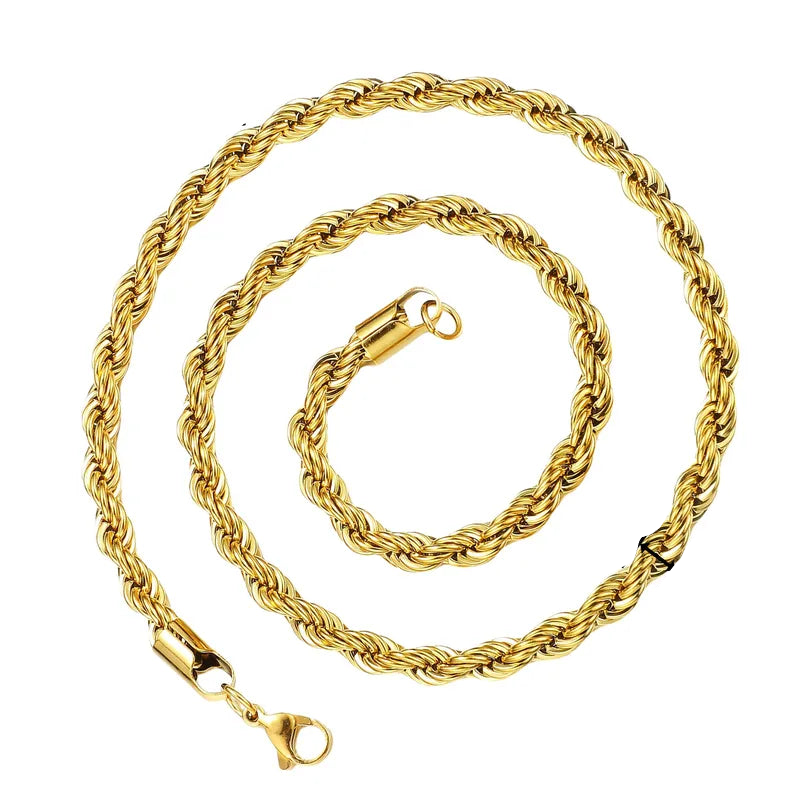 Κολιέ ατσάλι χρυσή χοντρή αλυσίδα-NE513