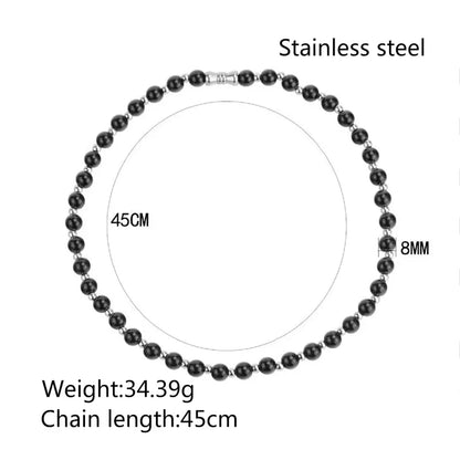 Collana da uomo in acciaio con perle nere-NE386