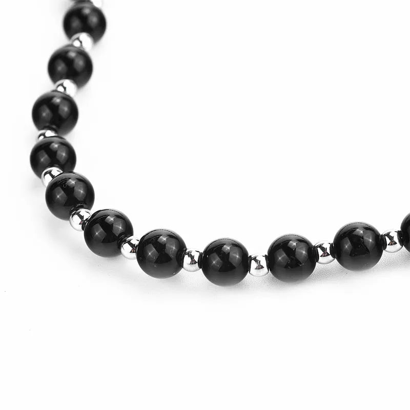 Collana da uomo in acciaio con perle nere-NE386
