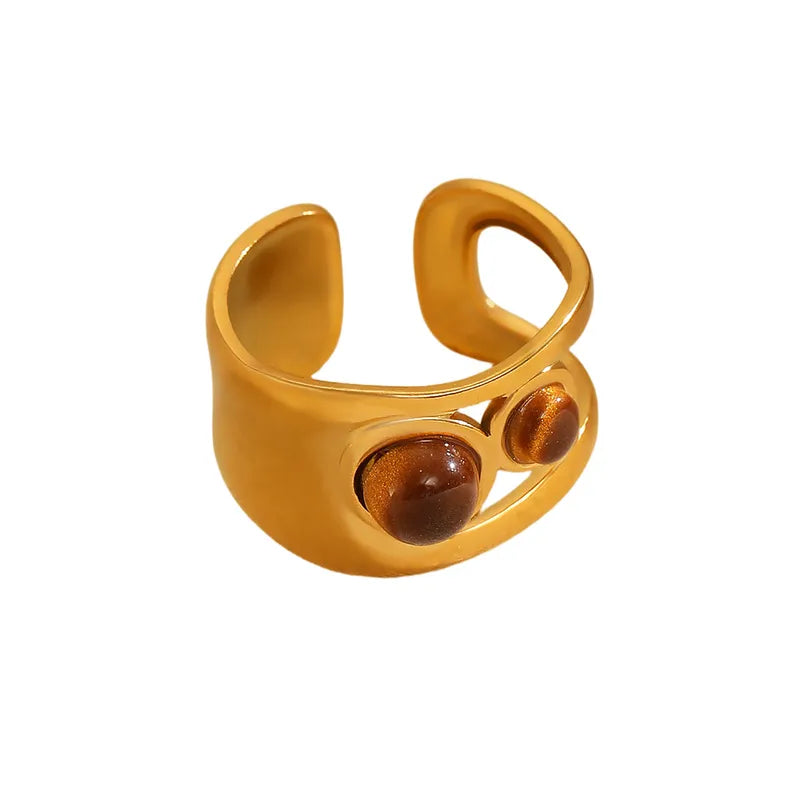 Δαχτυλίδι επιχρυσωμένο ατσάλι με δύο καφέ πέτρες-R231