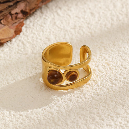Δαχτυλίδι επιχρυσωμένο ατσάλι με δύο καφέ πέτρες-R231