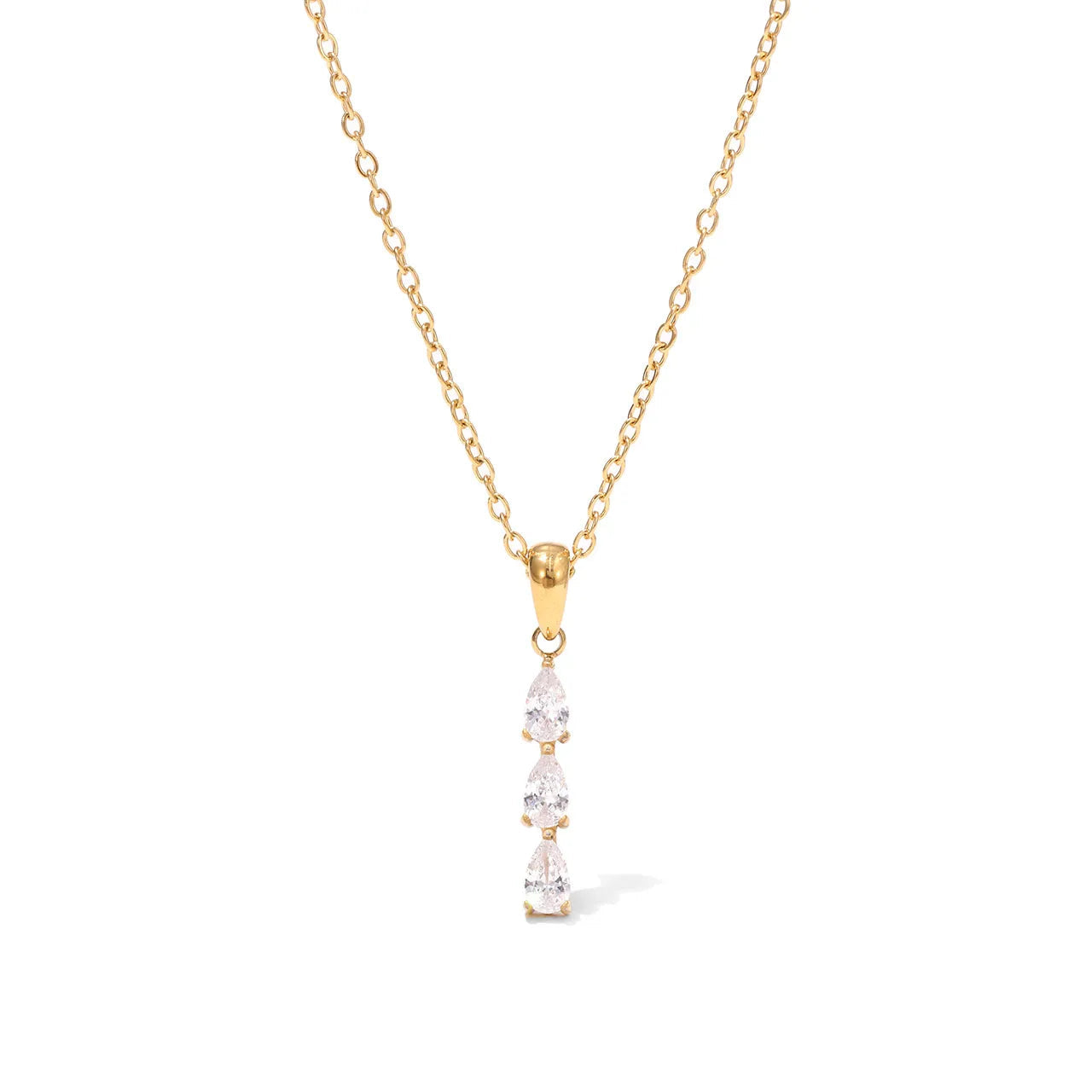 Colier din oțel placat cu aur cu trei zirconi-NE510