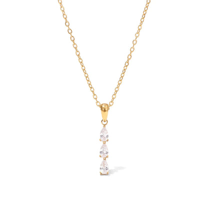 Colier din oțel placat cu aur cu trei zirconi-NE510