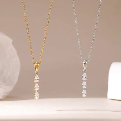 Colier din otel cu trei zirconi-NE496