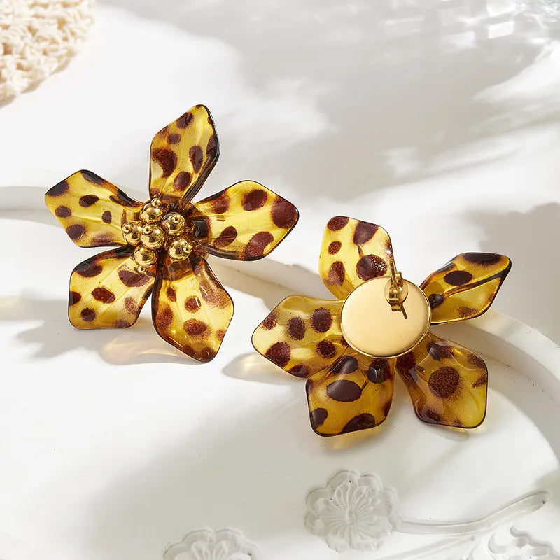 Σκουλαρίκια ατσάλι λουλούδια animal print-EA426