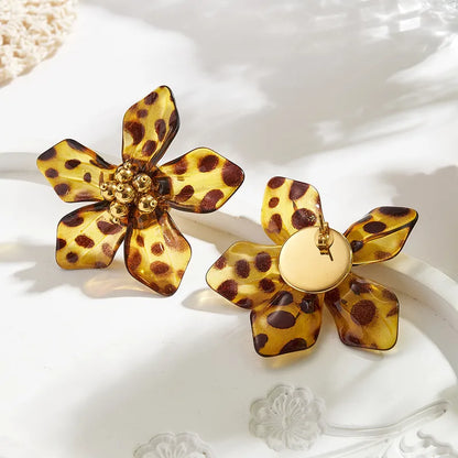 Σκουλαρίκια ατσάλι λουλούδια animal print-EA426