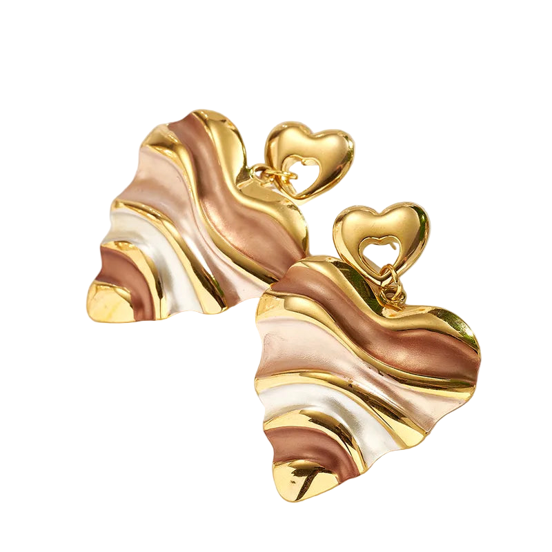 Σκουλαρίκια ατσάλι καρδιά με καφέ αποχρώσεις-EA524