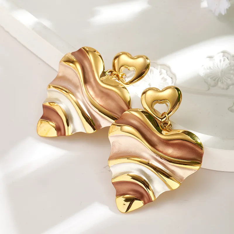 Σκουλαρίκια ατσάλι καρδιά με καφέ αποχρώσεις-EA524