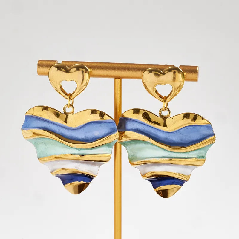 Σκουλαρίκια ατσάλι καρδιά με μπλέ αποχρώσεις - EA001