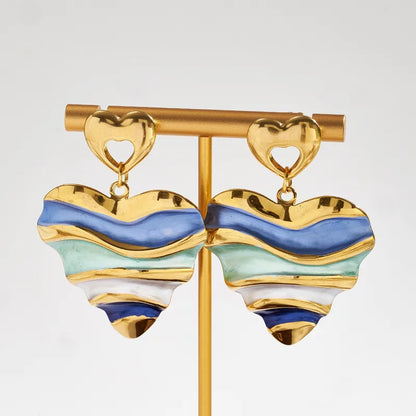 Σκουλαρίκια ατσάλι καρδιά με μπλέ αποχρώσεις - EA001