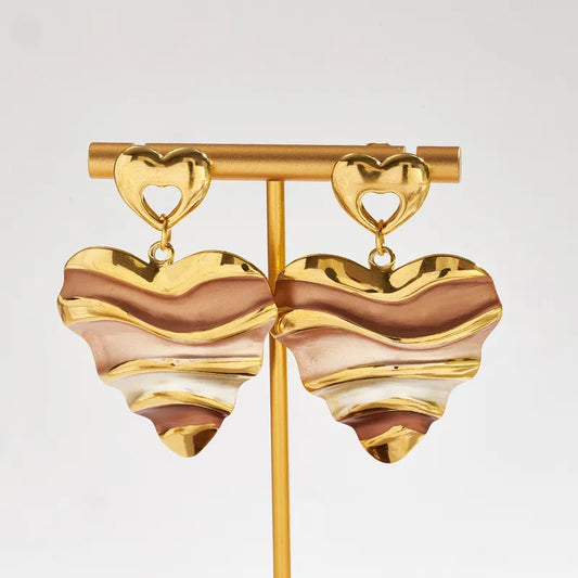 Σκουλαρίκια ατσάλι καρδιά με καφέ αποχρώσεις-EA524