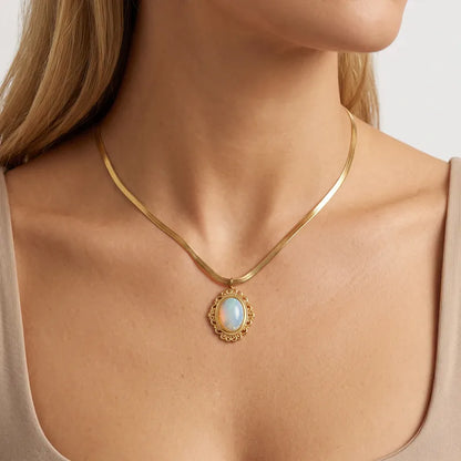 Steel flower necklace with green stones- NE672