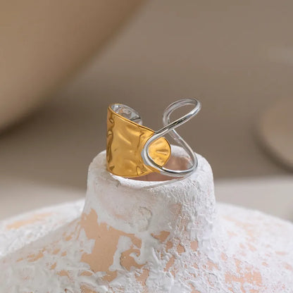 Bague acier dorée et argentée - R080