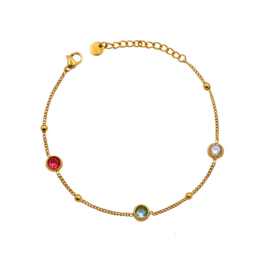 Bracelet Gold Steel with Zircon-80 Stone Tricolor