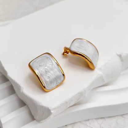 Σκουλαρίκια επιχρυσωμένο ατσάλι λευκά με καμπύλη-EA437