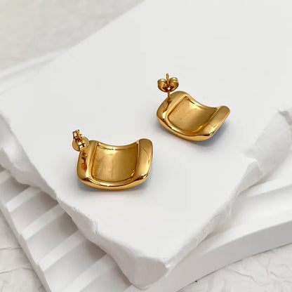 Σκουλαρίκια επιχρυσωμένο ατσάλι λευκά με καμπύλη-EA437