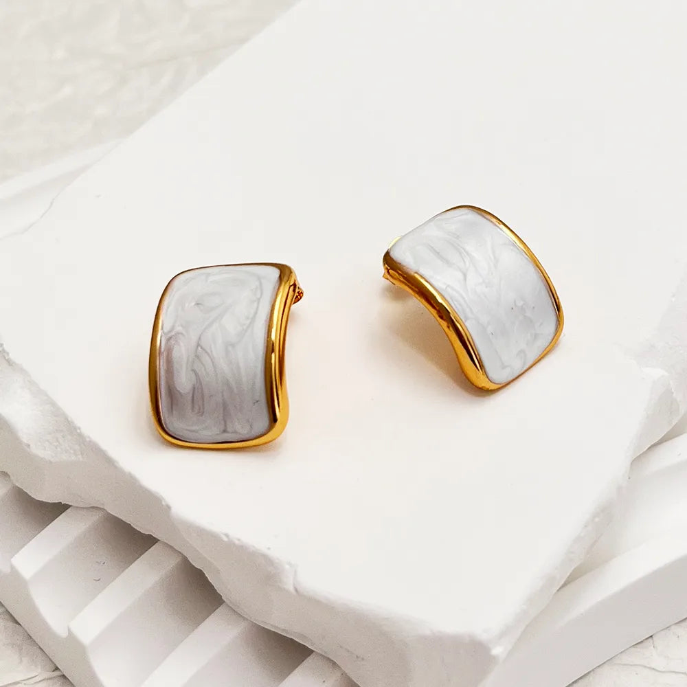 Σκουλαρίκια επιχρυσωμένο ατσάλι λευκά με καμπύλη-EA437