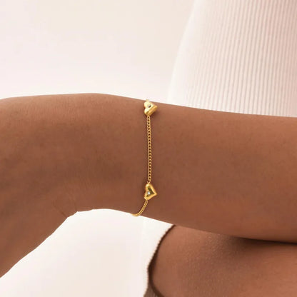 Gold-plated steel bracelet with hearts and zircon-BR013