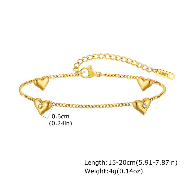 Gold-plated steel bracelet with hearts and zircon-BR013