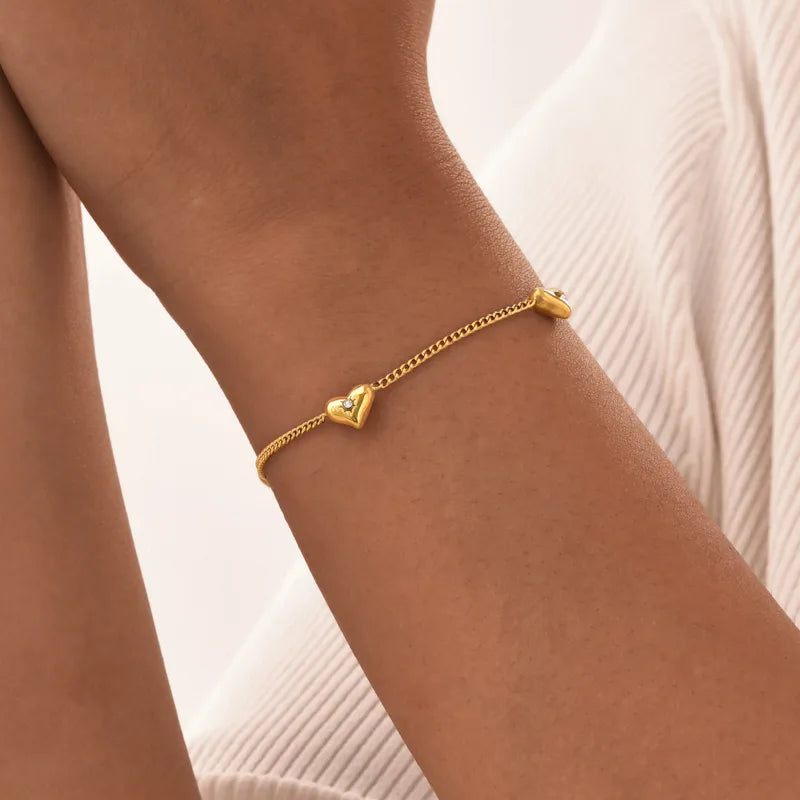 Gold-plated steel bracelet with hearts and zircon-BR013