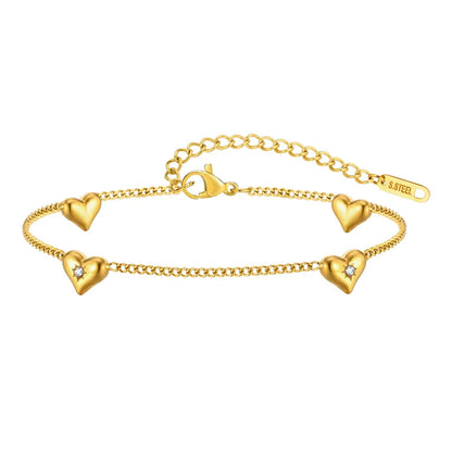 Gold-plated steel bracelet with hearts and zircon-BR013