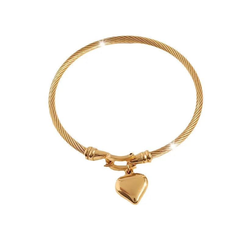 Pulseira cinto de aço dourado com coração-BR181