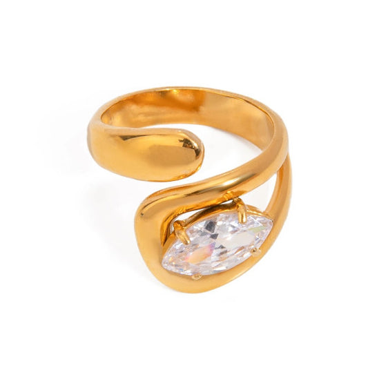 Ring Gold Plot Oval with Oval Zircon-R075