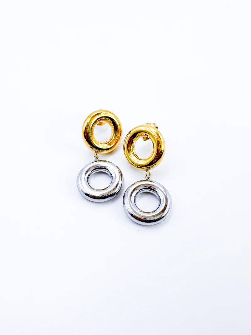 Earrings of steel gold and silver circles-ea463