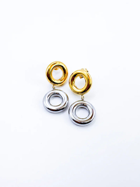 Earrings of steel gold and silver circles-ea463