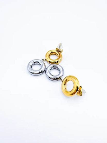 Earrings of steel gold and silver circles-ea463