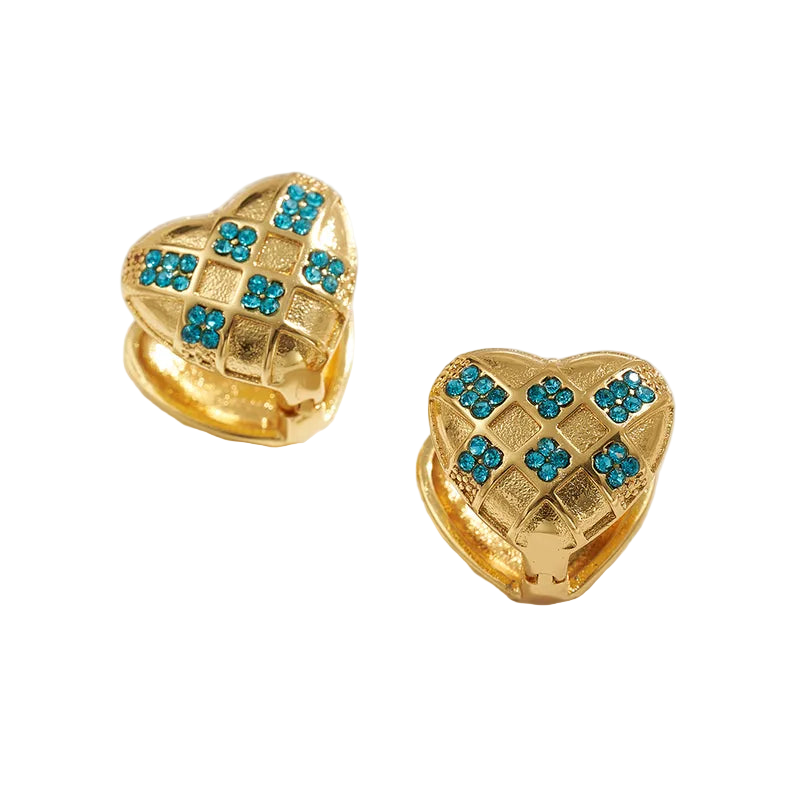 Σκουλαρίκια επιχρυσωμένο ατσάλι καρδιές με μπλε στρας-EA434