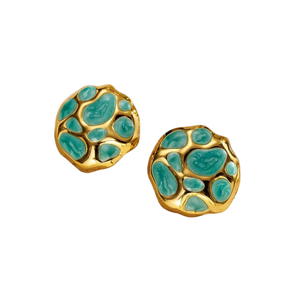 Σκουλαρίκια ατσάλι με τιρκουάζ βαθουλώματα-EA396