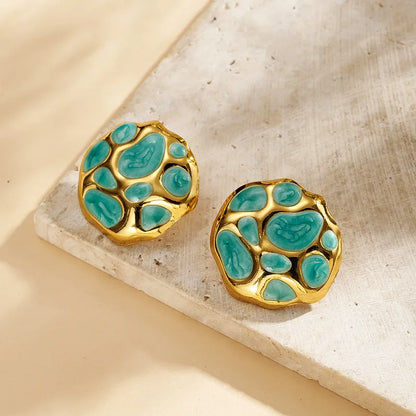 Σκουλαρίκια ατσάλι με τιρκουάζ βαθουλώματα-EA396