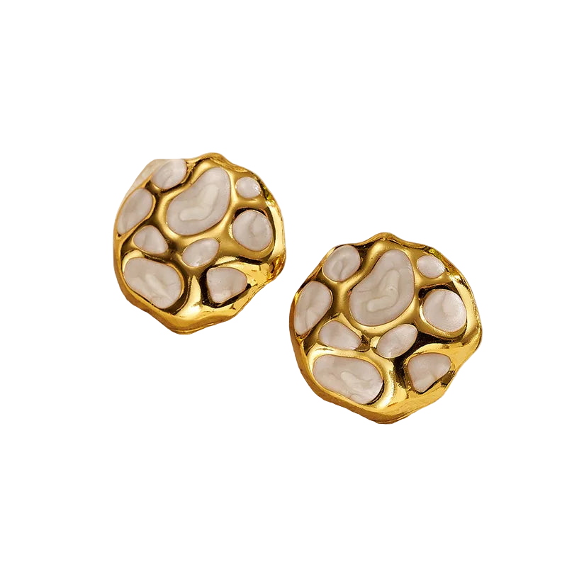 Σκουλαρίκια ατσάλι με λευκά βαθουλώματα-EA385