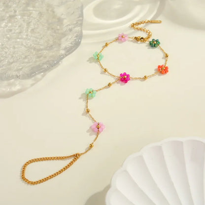 Βραχιόλι με δαχτυλίδι ατσάλινο με λουλούδια - BR364