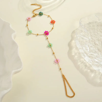 Βραχιόλι με δαχτυλίδι ατσάλινο με λουλούδια - BR364