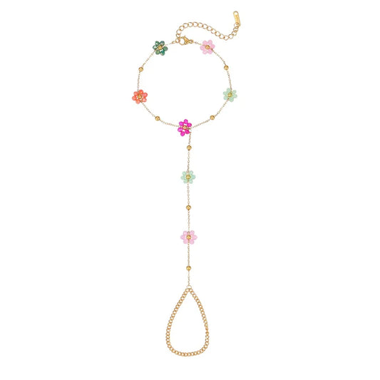 Βραχιόλι με δαχτυλίδι ατσάλινο με λουλούδια - BR364